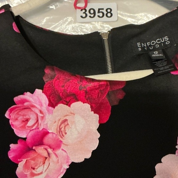 Enfocus‎ Studio Womens 12 Sleeveless Midi Dress Black Floral Metallic Sheath - Picture 6 of 7